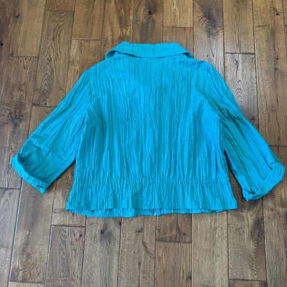 Ruby Rd. Womens Shiny Teal Rayon Blend Roll Tab Sleeve Zip-Up Jacket Sz 18 - Picture 5 of 5